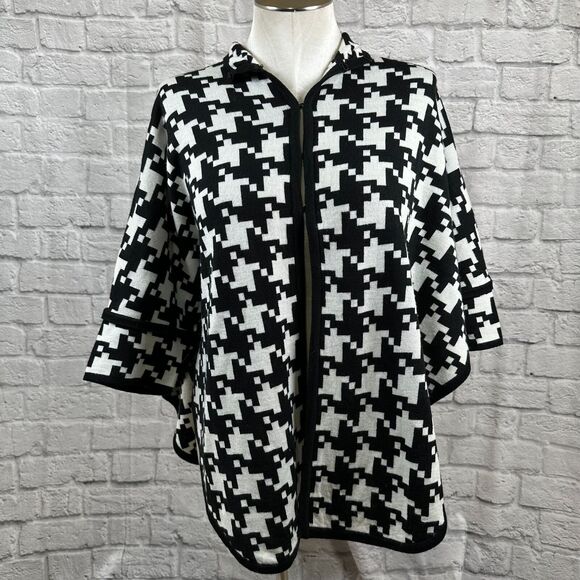 Kasper Separates Women's Large Poncho Short Sleeve Cardigan Houndstooth Casual - Picture 1 of 11